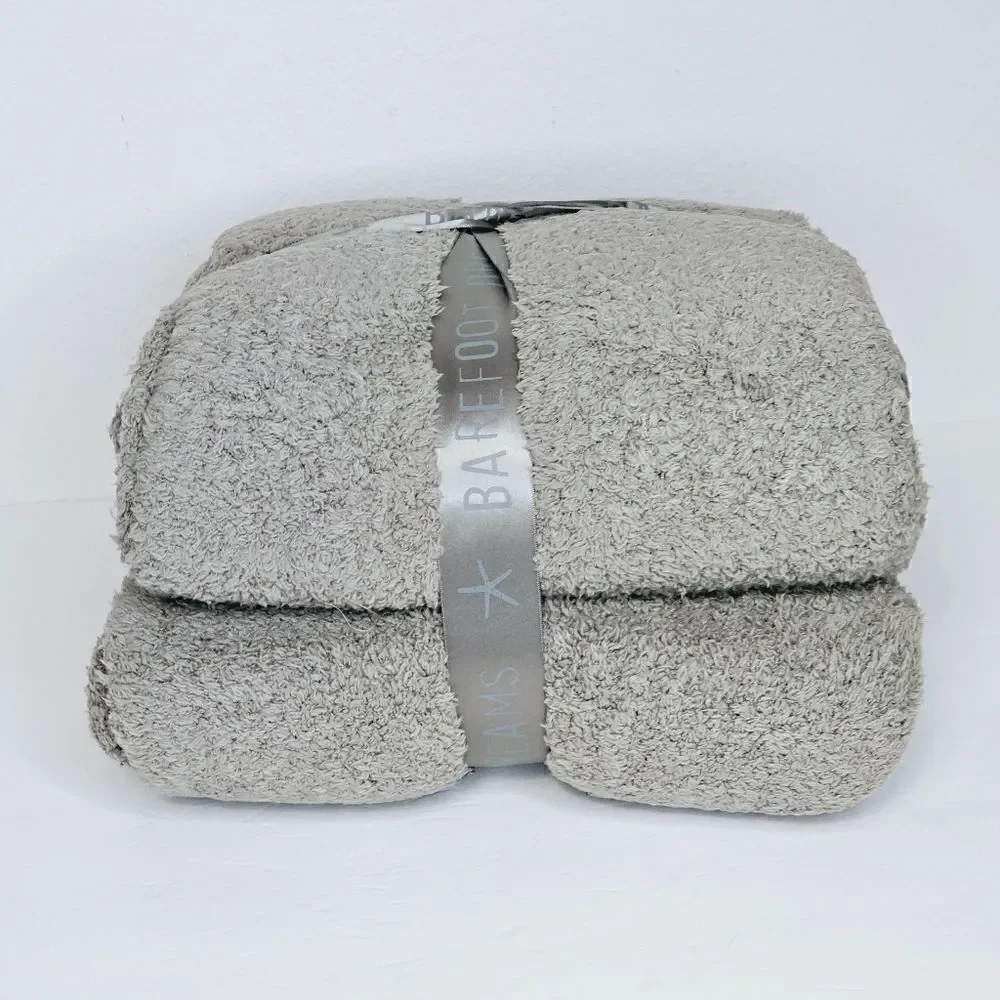 New! Barefoot Dreams CozyChic Blanket Heather Stripe Warm Grey Carbon Throw